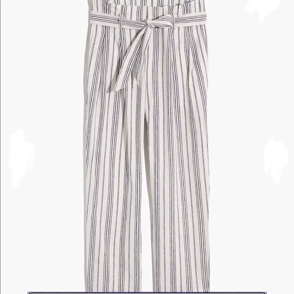 Madewell Linen-Cotton Paperbag Pants in Dark Baltic Stripes